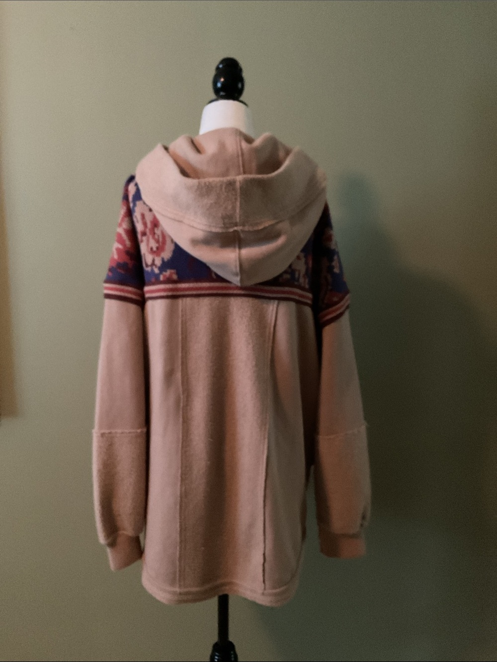 Free People Sherpa Hooded Patchwork Jacket in Beige, Blue & Rust - Picture 3 of 7
